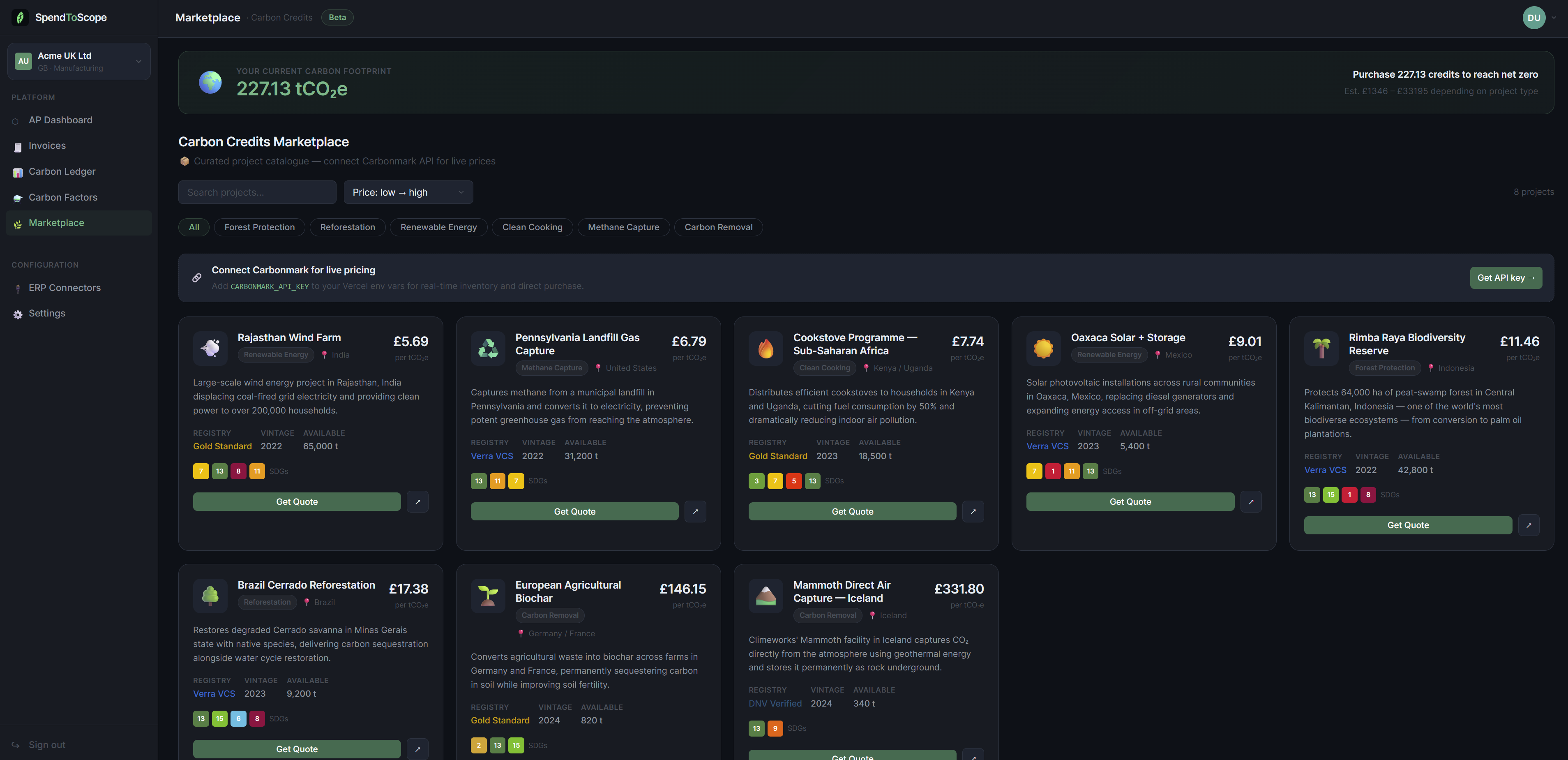 SpendToScope carbon credits marketplace