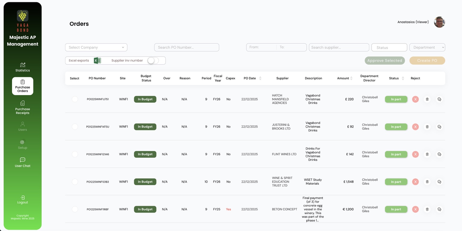 AP automation order detail screenshot